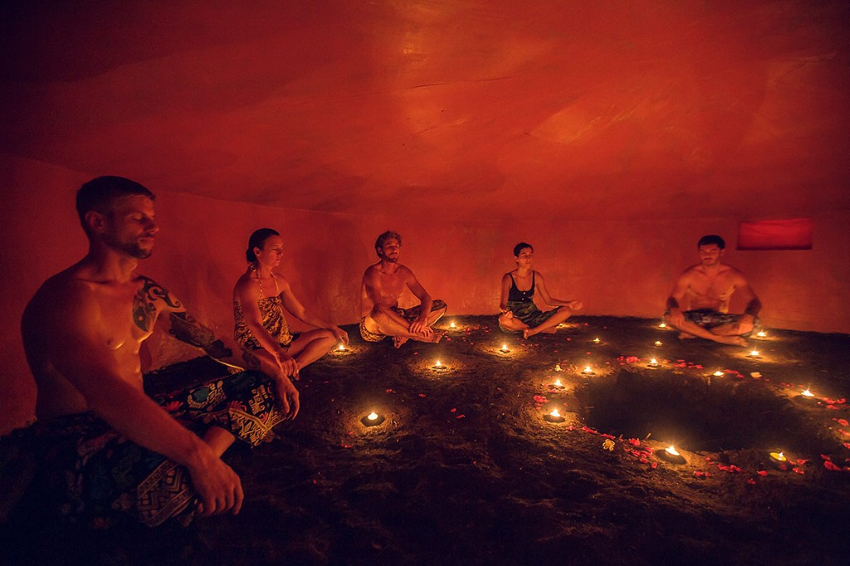 group attending a temazcal ritual in Mexico