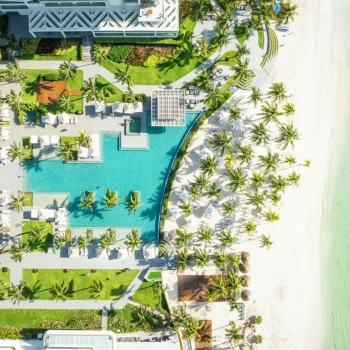 aerial view of the pools and beach at Garza Blanca Cancun