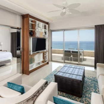 living room of suite at Garza Blanca Resort & Spa Los Cabos