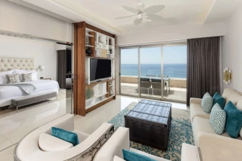 living room of suite at Garza Blanca Resort & Spa Los Cabos