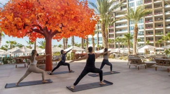yoga session under the orange tree at Garza Blanca Resort & Spa Los Cabos