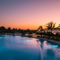 sunset over the pools at Iberostar Selection Playa Mita
