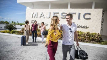 group of colleagues outside Majestic Elegance Costa Mujeres