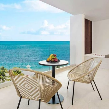 balcony of suite at Majestic Mirage Costa Mujeres with ocean view and private hot tub