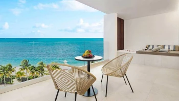 balcony of suite at Majestic Mirage Costa Mujeres with ocean view and private hot tub