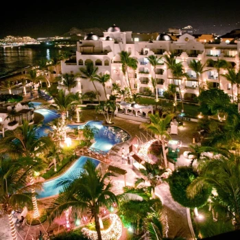 aerial view of pueblo bonito los cabos at night