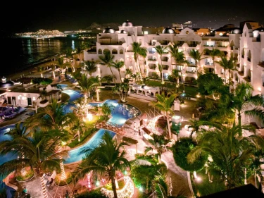 aerial view of pueblo bonito los cabos at night