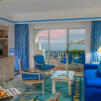 living room of suite at pueblo bonito los cabos