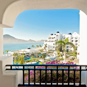 view of the resort and sea from the suite balcony at pueblo bonito los cabos