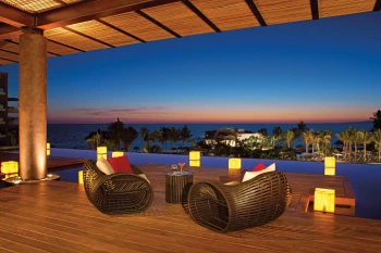 lobby terrace during sunset at Secrets Vallarta Bay