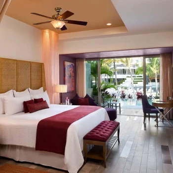 preferred club junior suite garden view swim out at Secrets Vallarta Bay with rustic decor and furnishings