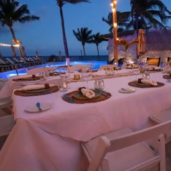 dinner table set up for a meeting or event at The Beachfront by The Fives