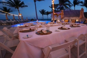 dinner table set up for a meeting or event at The Beachfront by The Fives