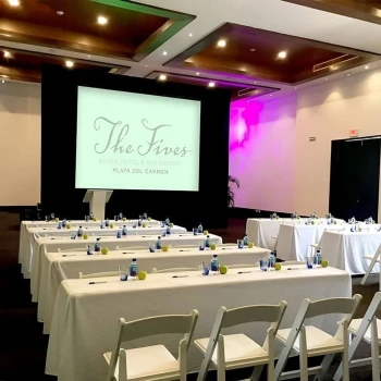 ballroom setup for a corporate event at The Fives Beach Hotel and Residences