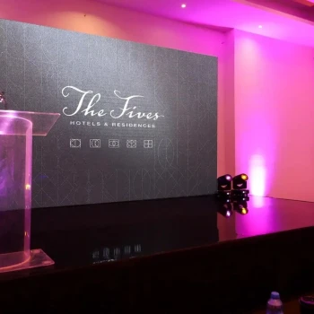 podium at the ballroom at The Fives Beach Hotel and Residences